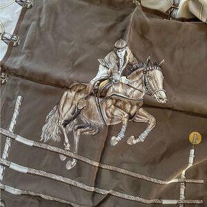 Equestrian Horse Print Silk Scarf - Brown & Cream